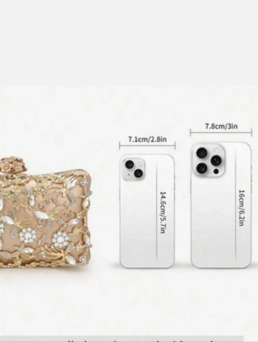 Silver Leather Clutch With Gold And Crystal Floral Embellishments